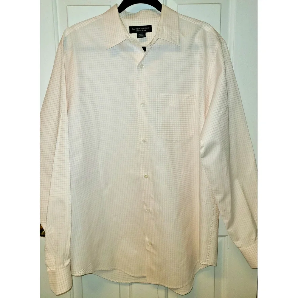 NWOT Banana Republic Mens Classic Fit Dress Shirt Orange Peach Checks 100%Cotton